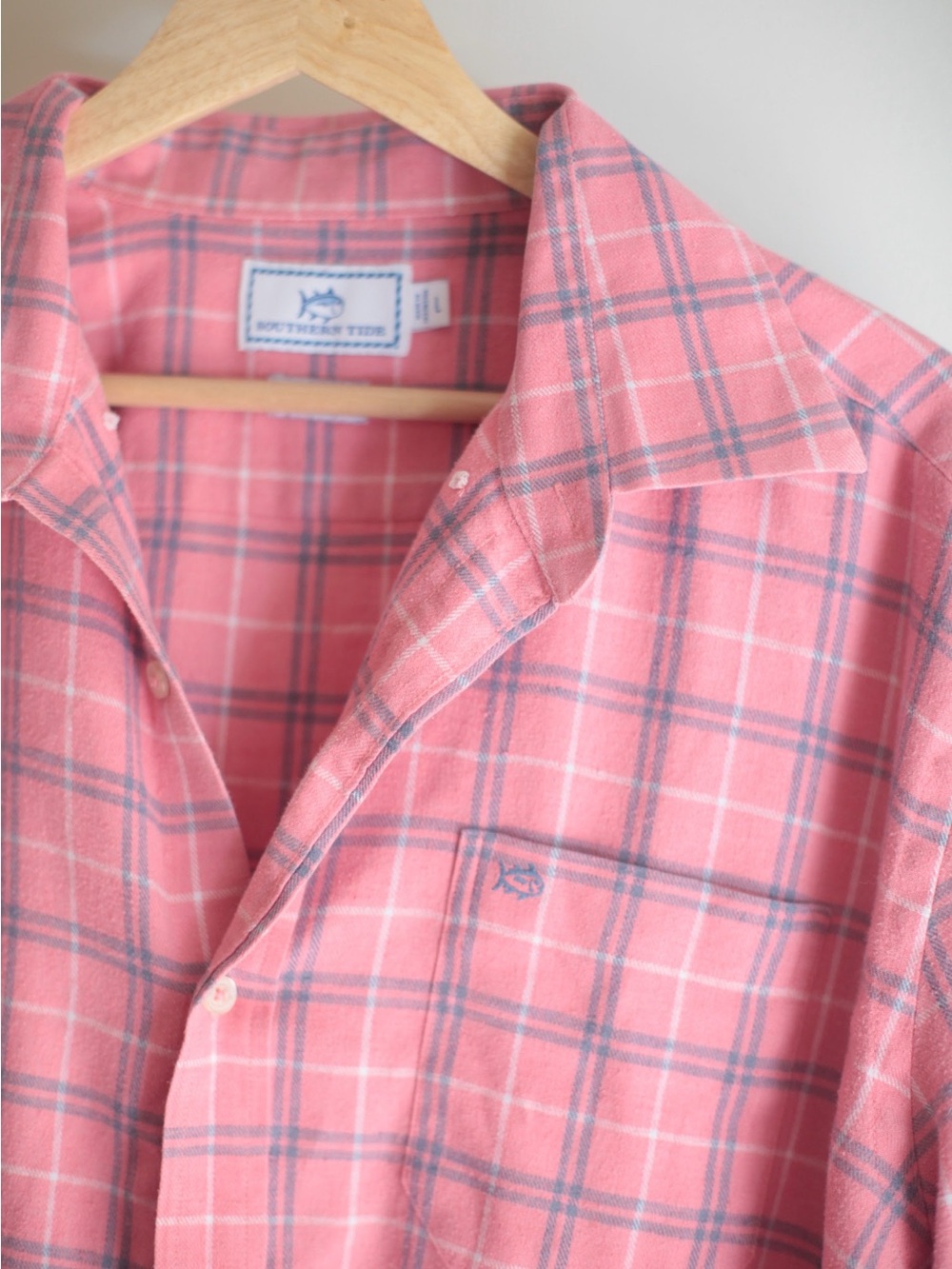 Southern Tide Classic Fit Pink Plaid Button Front Shirt Men's Large L Stretch - Picture 6 of 7